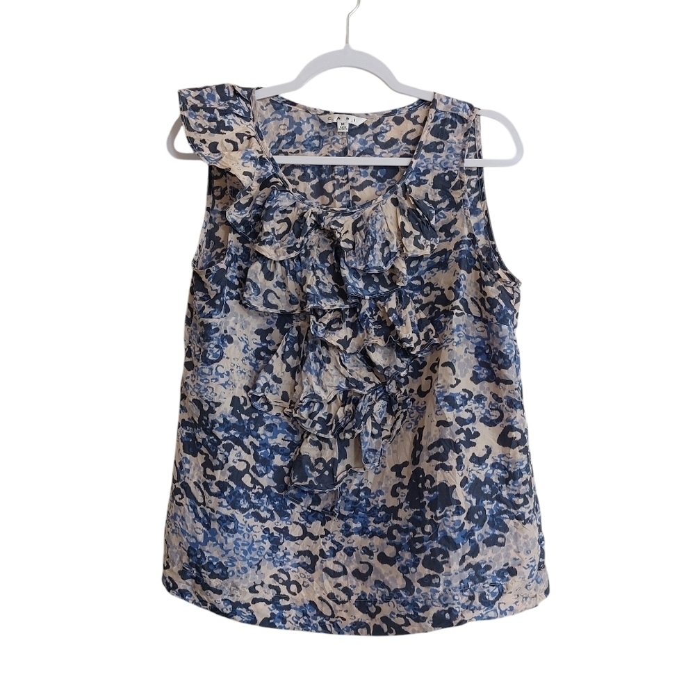CAbi Sleeveless Ruffle Front Silk Top- M